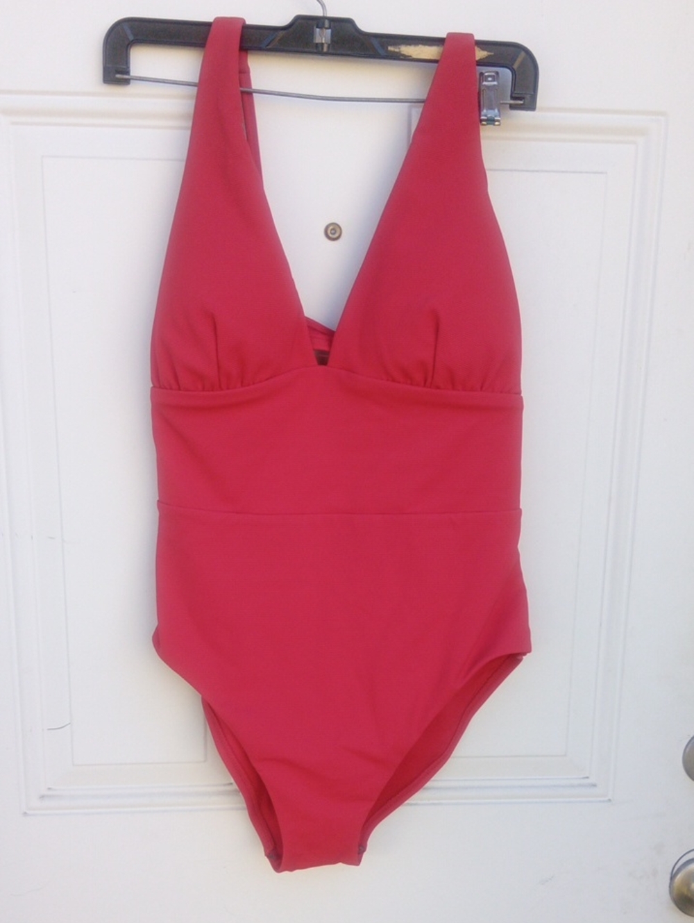 Time and Tru Raspberry-Red One-Piece Swimsuit with V-Neck